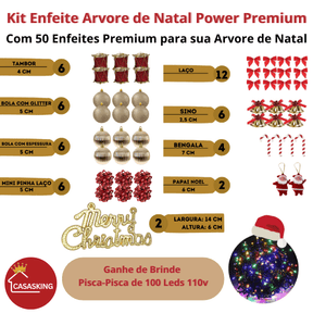 Kit Enfeites de Natal Power Premium (50 pçs)  + Brinde